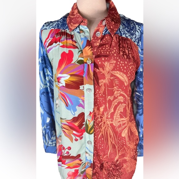 Soft Surrounding Mixed Pattern Button Up Blouse Womens Sz S Floral Multi Color - Picture 9 of 11